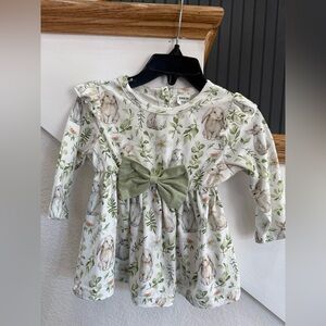 SHEIN Green and White Bunny Print Dress